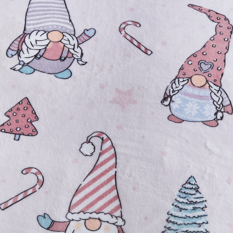 Christmas Festive Gnomes Cosy Fleece Duvet Cover Set, Pink, King Duvet Cover Set + 2 Standard Pillowcases