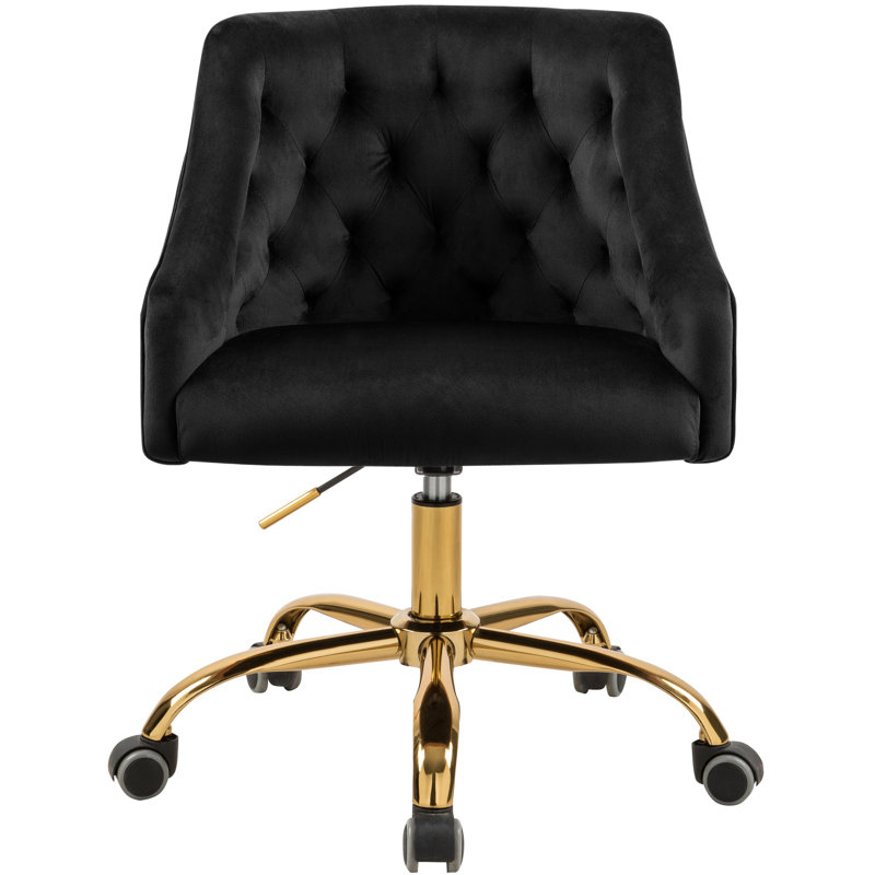 Chaise de travail en velours Casmir, Velours noir, Doré