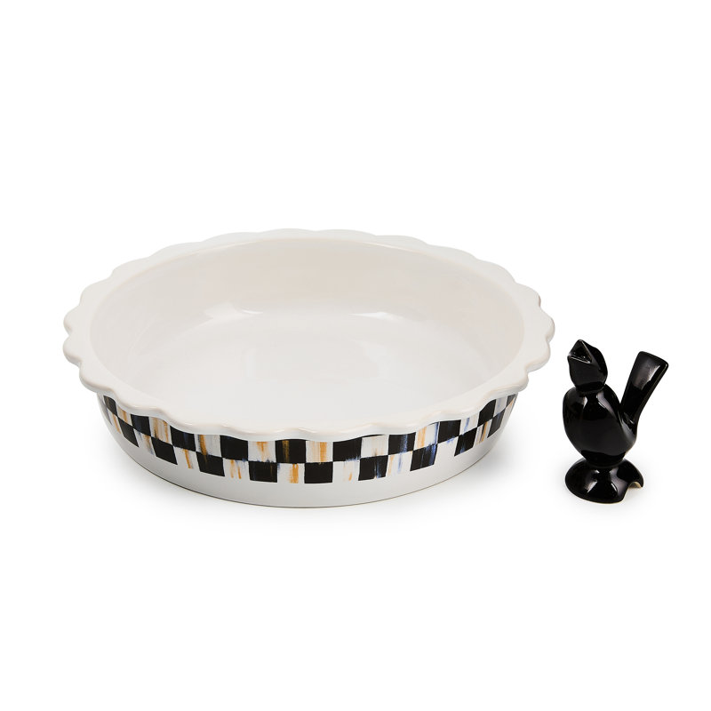 Courtly Check Everyday Pie Plate with Pie Bird, White/Black