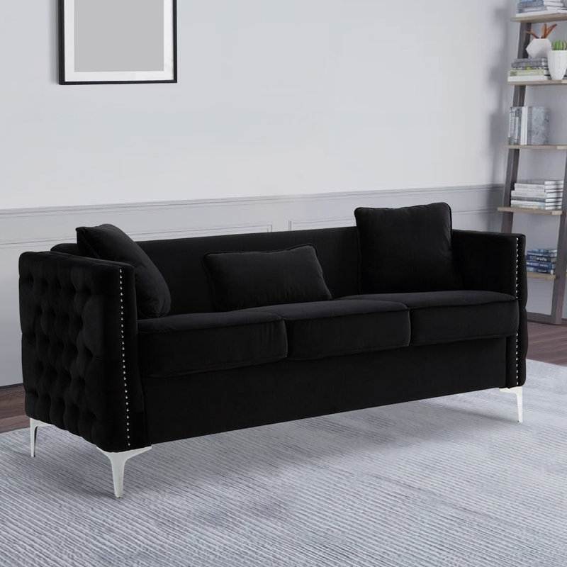 Canapé en velours à accoudoirs carrés de 73 po Kagishan, Velours gris