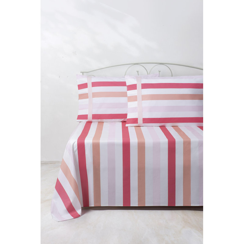 Awning Stripe 4 Piece 100% Cotton Guest Room Sheet Set Case Pack, Pink, Queen