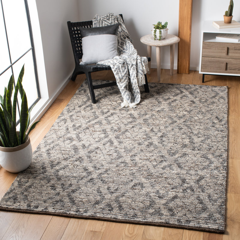 Tapis gris en laine / coton noué à la main Summy, Rectangle 8 pi x 10 pi