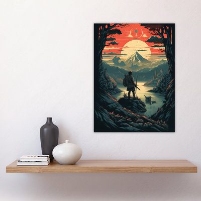 Wall Art Print The Quest Concept Art Painting Samurai Master Looking at the Horizon in Japan Mountain Lake Landscape Poster