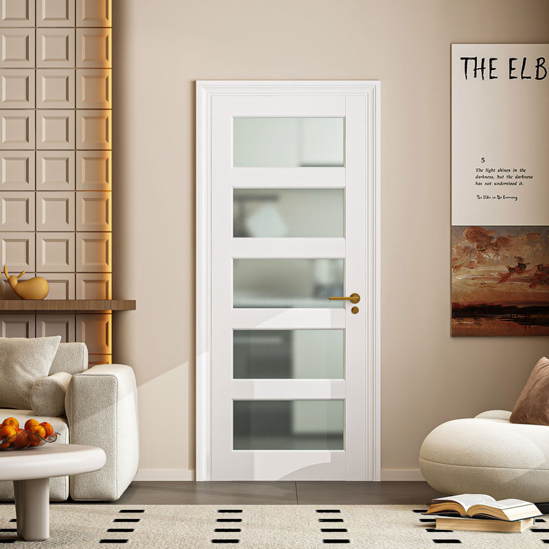 Porte intérieure standard en bois manufacturé blanc massif 5 pièces Lite, 36" x 80", Blanc