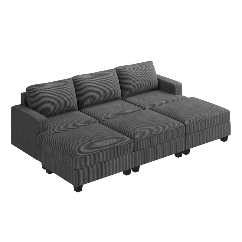  Canapé-lit modulaire rembourré avec rangement en velours côtelé pour petits espaces, Velours côtelé gris