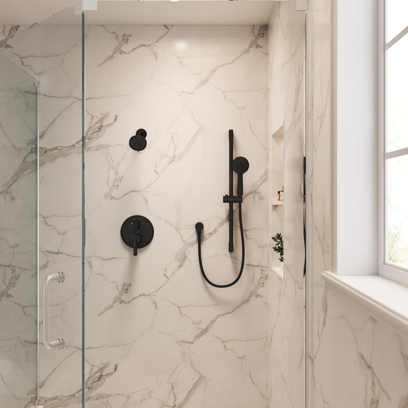 Système de douche thermostatique avec deux pommes de douche à 3 jets, barre coulissante réglable et contrôle de débit indépendant