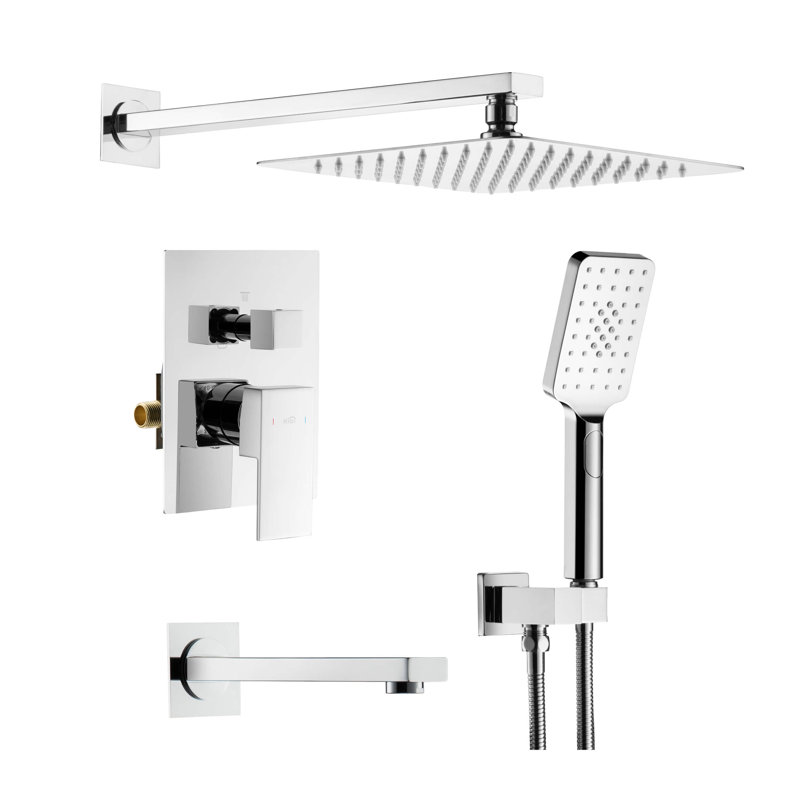 Cube Pressure Balanced 3-Function Shower System with Rough-In Valve, Chrome