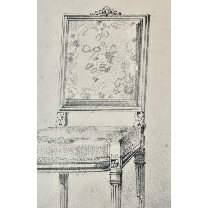 The Paris Apartment Collection Antique Sketch No. 6: Louis XV Boudoir Chair with Floral Crest, Paris Atelier Drawing