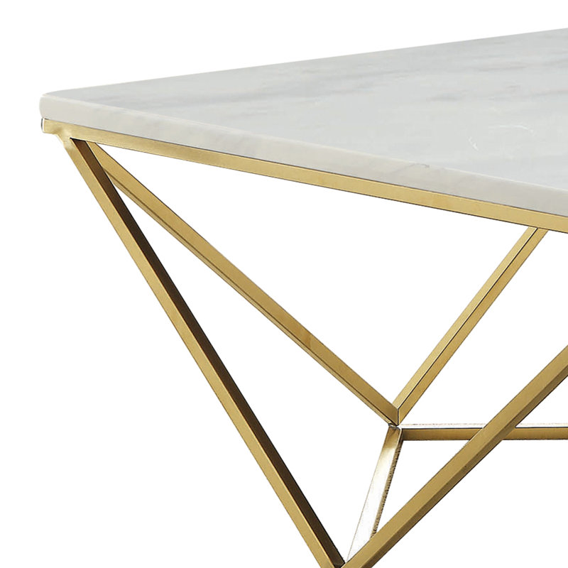 Amandalynn Square Coffee Table in White, 18" H x 36" W x 36" L, White, Gold