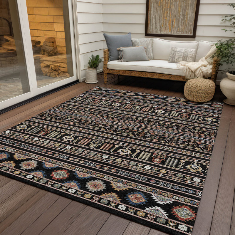 Machine Washable Indoor/Outdoor Boruta ACN2244 Navajo Rug, Rectangle 10' x 14'