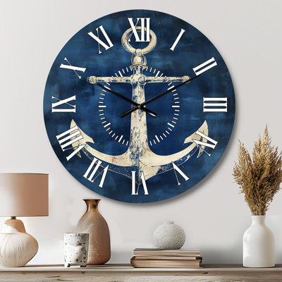 Horloge murale nautique en métal « Ancre dans les profondeurs indigo »