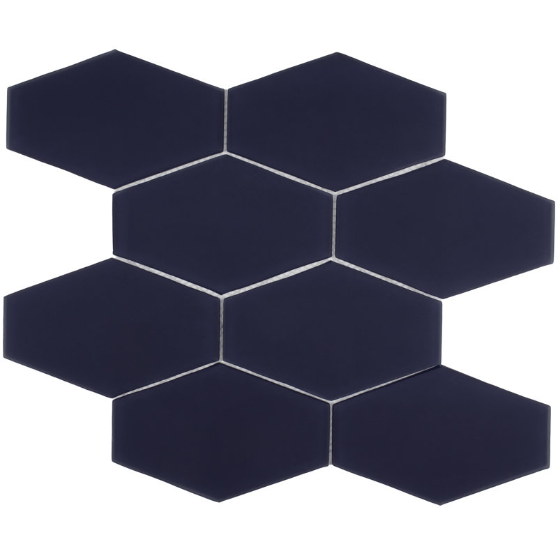 Long Hex 10.60in.x11 in. Glass Mosaic Tile, Deep Blue Matte