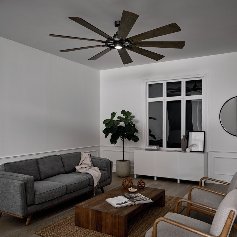 Gentry 85" 9 - Blade LED Windmill Ceiling Fan with Wall Control and Light Kit Included, Anvil Iron