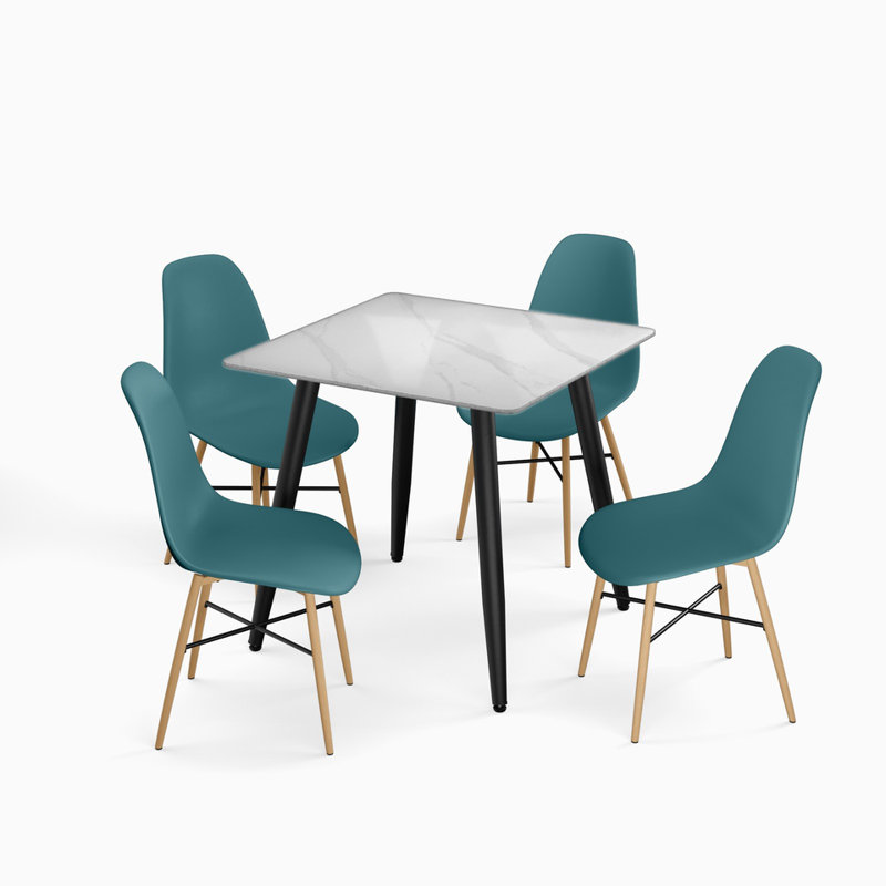 4 -Person Dining Set, Gloss White, Ocean