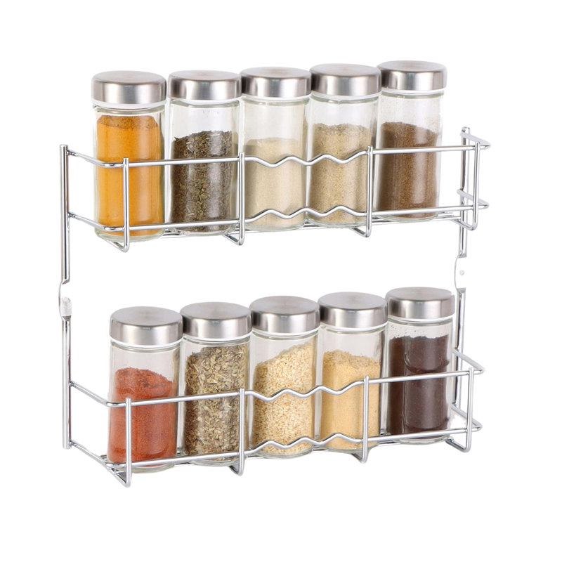 Buckingham 2-Tier Chrome Spice Rack Wall-Mounted Cupboard Organizer, 28 cm