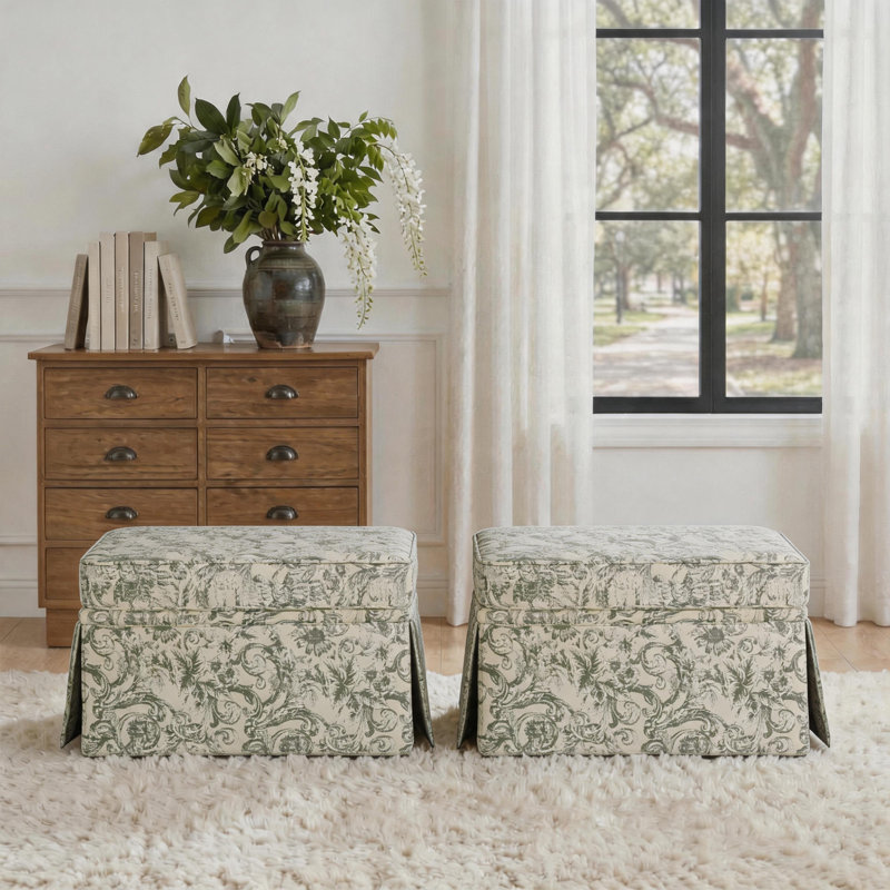 Storage Upholstery Ottoman, Rococo Green Chenille