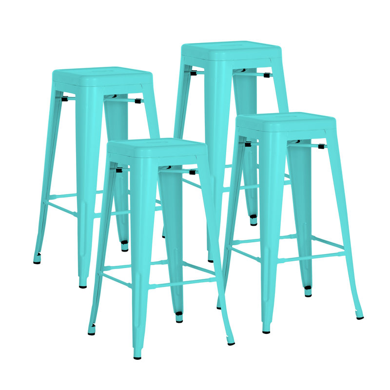 Wright Stackable Metal 30" Patio Bar Stool, Turquoise