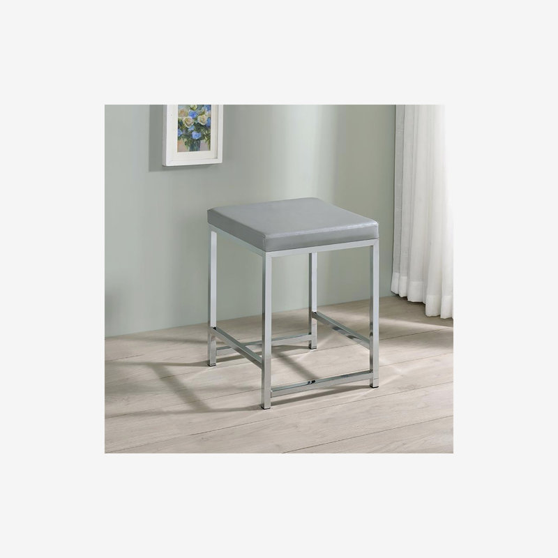 Light Grey Upholstered Square Vanity Stool