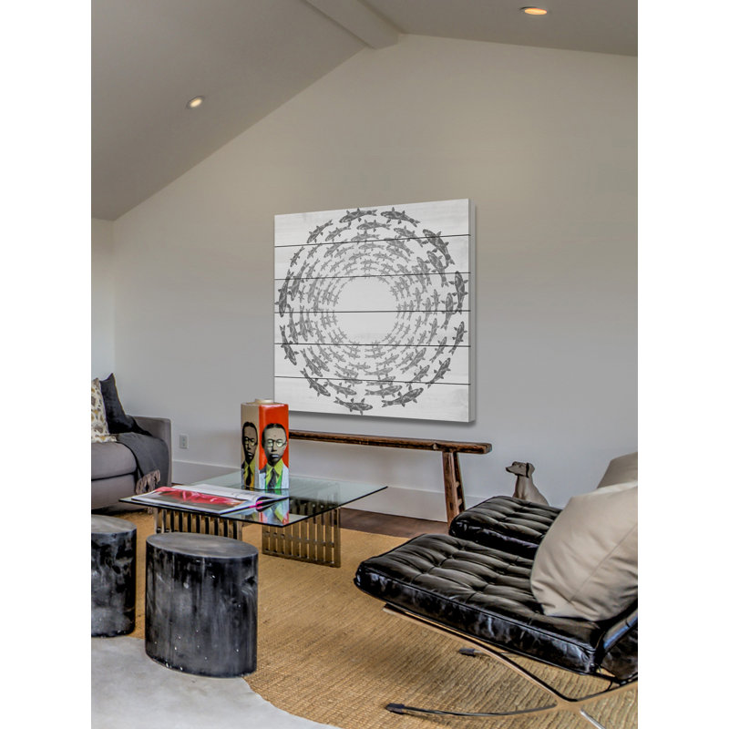 Impression de poisson sur fond blanc, H 32 po x l 32 po x P 1,5 po