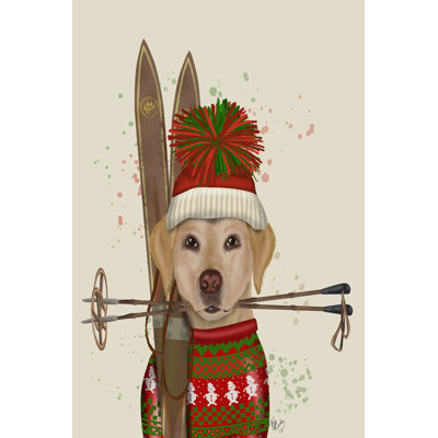 «Yellow Labrador, Skiing» par Fab Funky - impression sur toile tendue