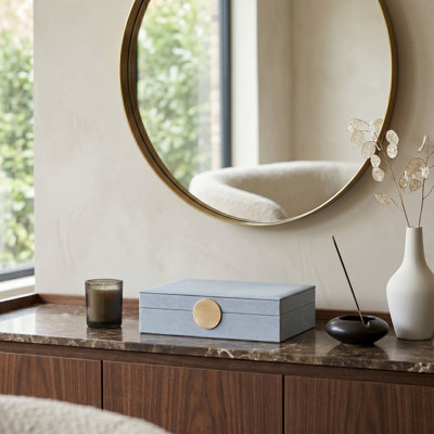 Boîte de rangement de bijoux moderne en velours et métal avec couvercle pour meuble-lavabo moderne - 12 po, bleu