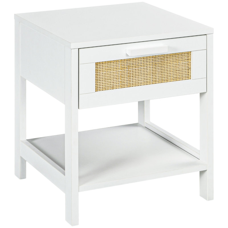 Table de chevet étroite, table de chevet avec tiroir et rangement, Blanc