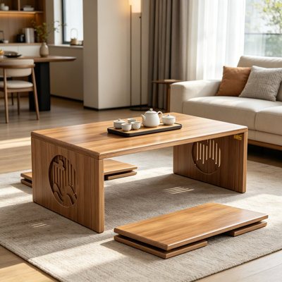 Table basse de plancher pliante, table basse pliable en bambou japonais pour le salon, bureau de thé de méditation Tatami portable pour la salle à manger, bureau en bois pour le bureau à domicile