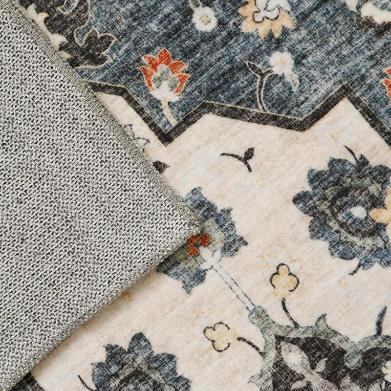 Washable Oriental Hallway Rug - Rugs for Living Room Soft Carpet for Bedroom Kitchen Waterproof Floral Distressed Indoor Stain Resistant Non-Shedding Floor Carpets (Blue)