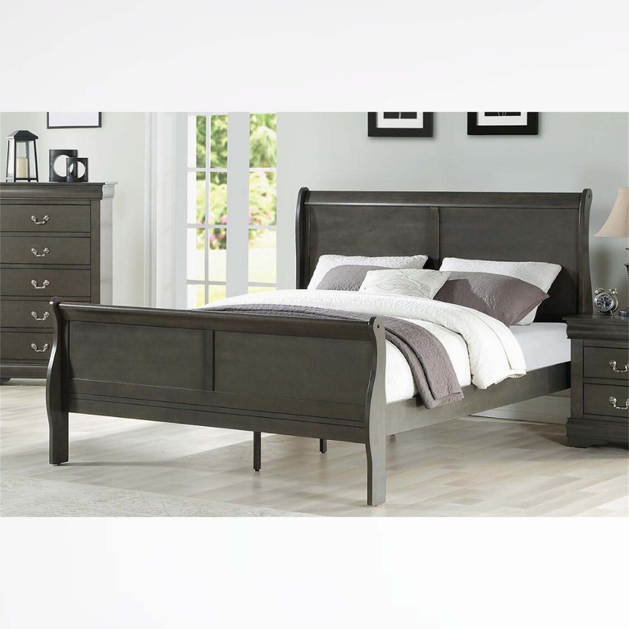 Louis Philippe Panel Bed Dae Size: Twin, Color: Black