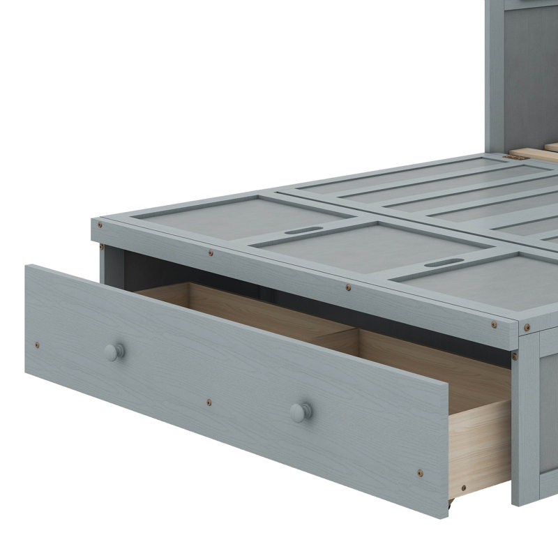 Lit escamotable avec port USB et tiroir, gris, Grand