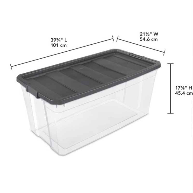 Sterilite 200 Quart Clear Stackable Latching Storage Box Container, Gray, 6 Pack