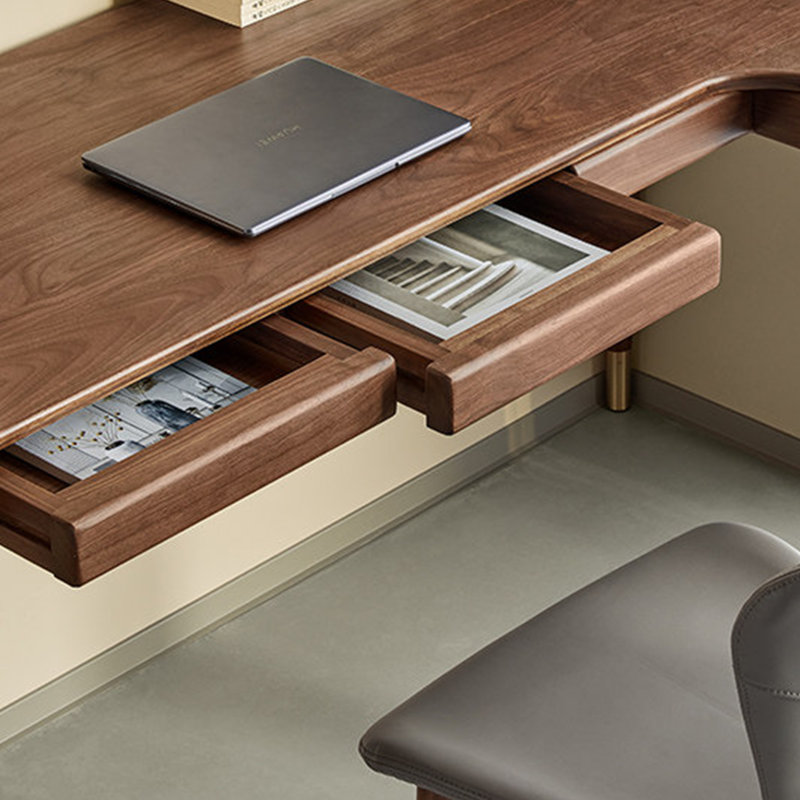 Élégant bureau de coin en bois massif de style rétro, 29.52" H x 55.11" W x 47.24" D
