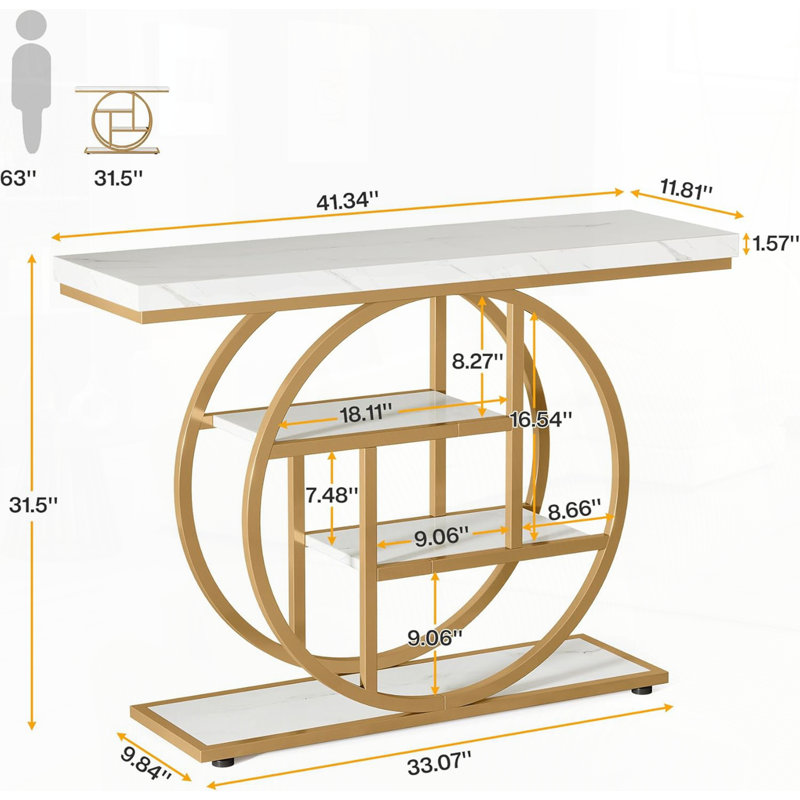 Table console 41,3 po, Blanc / Doré