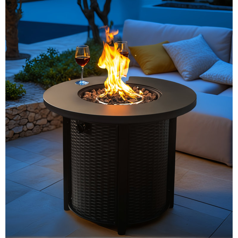 30" Propane Gas Fire Pit Table, 50000 Btu Round Steel Fire Pit For Outside Patio Deck Garden Courtyard