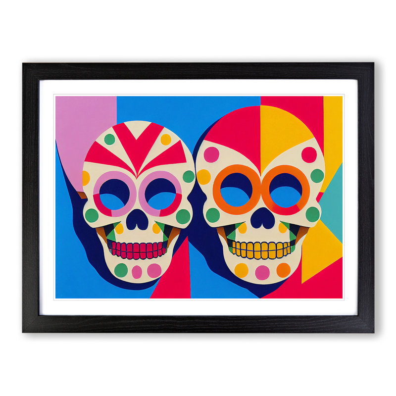 XH1022-9493X Unreal Floral Sugar Skulls Abstract - Single Picture Frame Print, Black, 25cm H x 34cm W x 2cm D