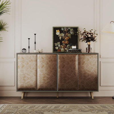 Buffet 4 portes avec panneau en forme de relief et de lignes géométriques
