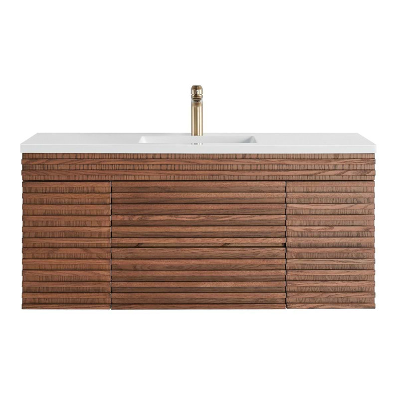 Gibson 48" Wall Mounted Single Bathroom Vanity with Top, Dark Wood, 48"