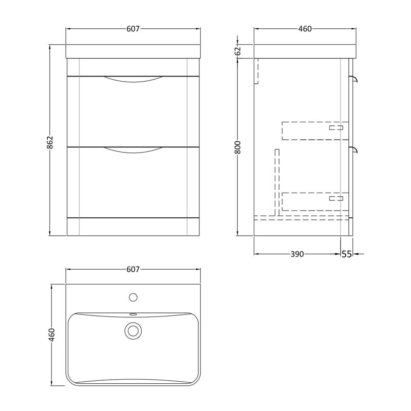 Parade 607 mm Bathroom Vanity, Gloss White