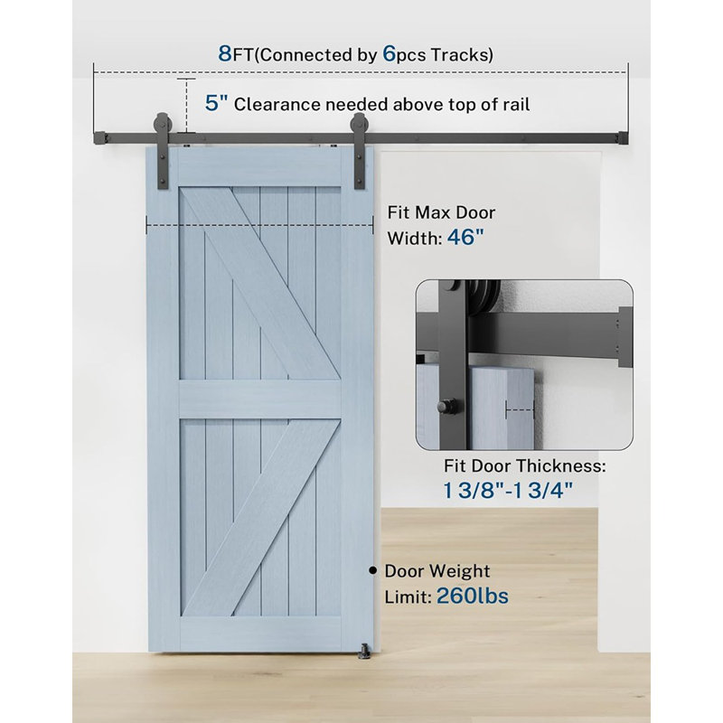Barn Door Hardware Kit- 8FT Sliding Door Hardware With Adjustabl...