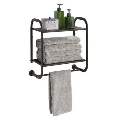 Demeatra Compact Wall Mount 2 Tier Bathroom Shelf with Towel Bars
