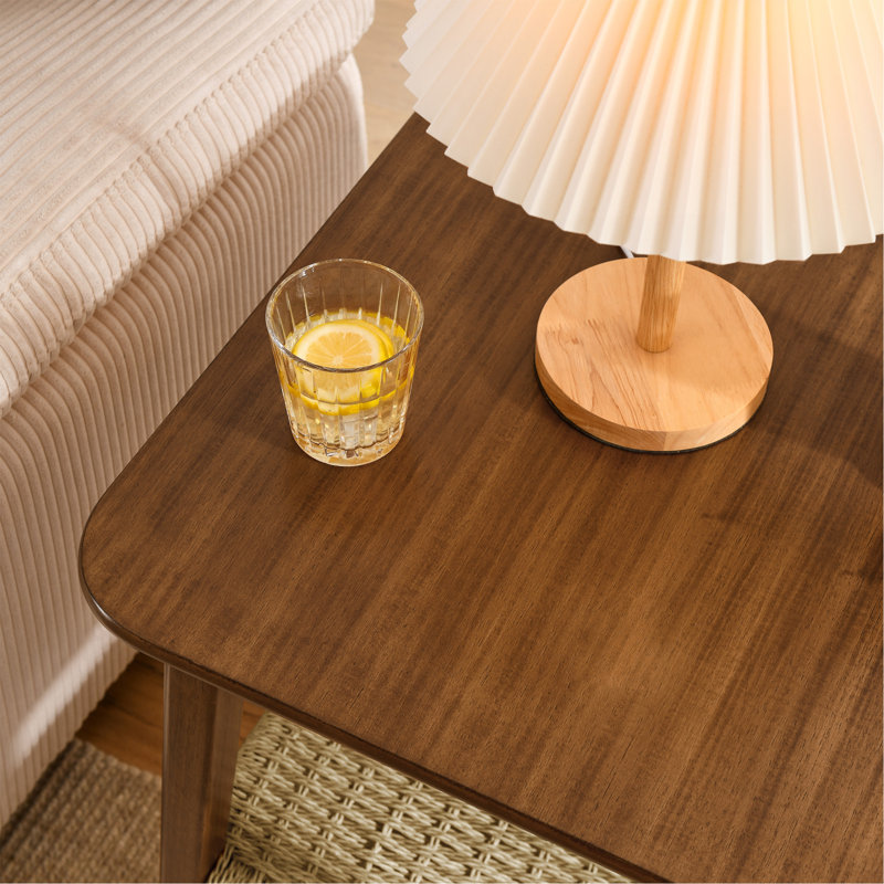 Table d'appoint de style Mid-Century de 23 po avec tablette tissée, table d'appoint Boho avec rangement, tables de chevet, petite table d'appoint pour canapé de salon, bureau de chambre à coucher, patio