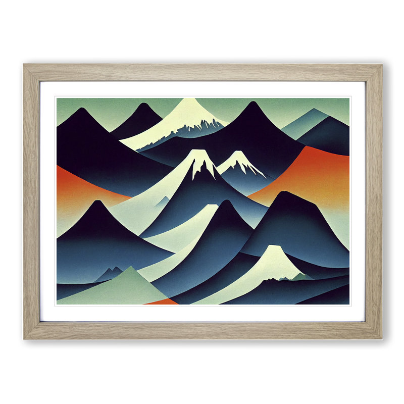 Abstract Japanese Mountains Vol.2 - Framed Print, 46cm H x 64cm W x 2cm D, Oak