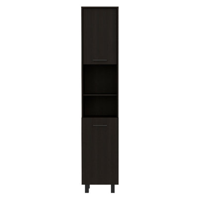Hobart Pantry, Three Interior Shelves, Two Shelves, Two Cabinets -Black