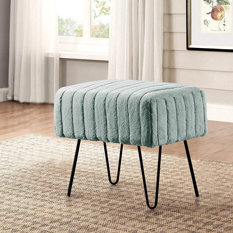 Defranco Upholstered Ottoman, Jadeite Faux Fur