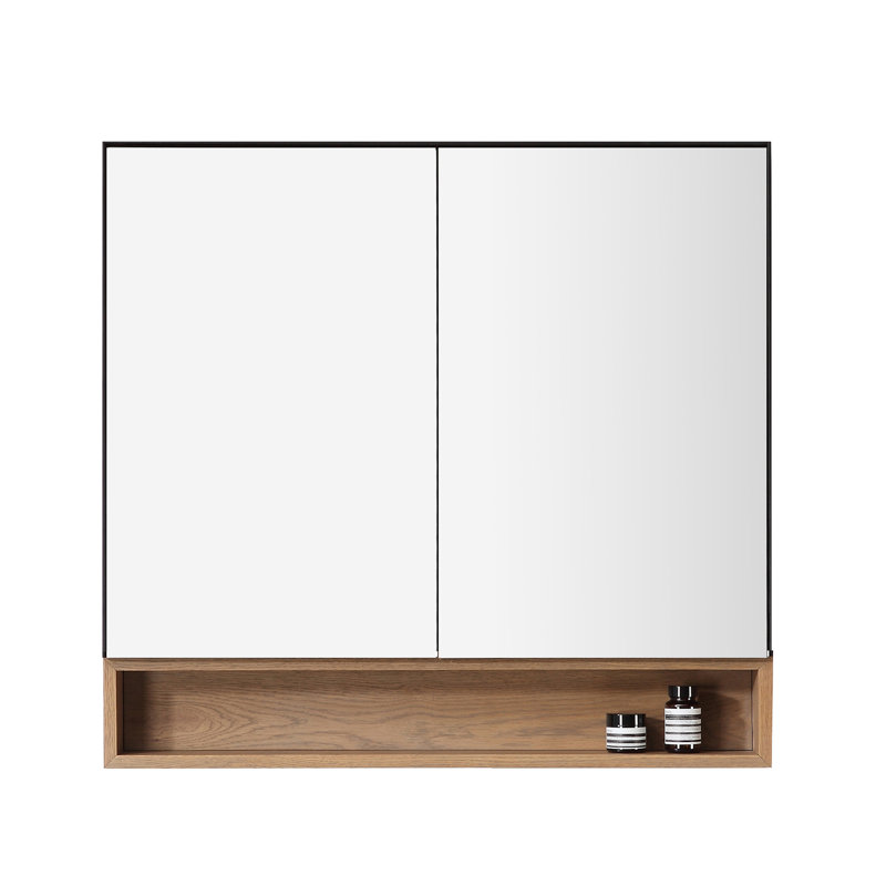 Bergen 36" Medicine Cabinet, Matte Black/Pecan Oak