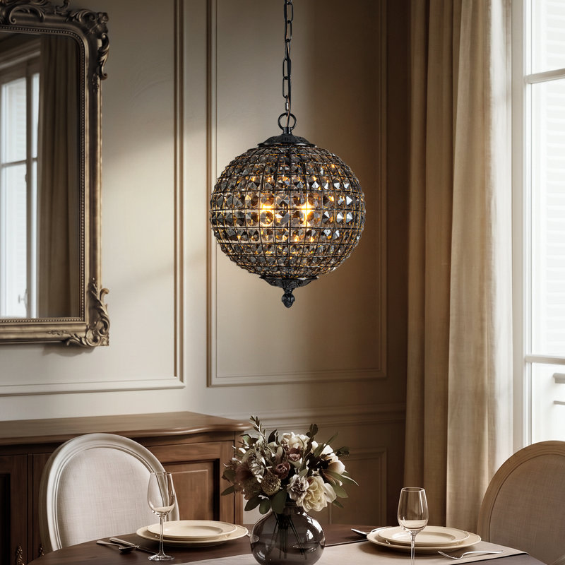 Luminaire suspendu contemporain noir en lustre en cristal W12 "Glam Smoke, H 12 po x l 12 po x P 12 po, Noir
