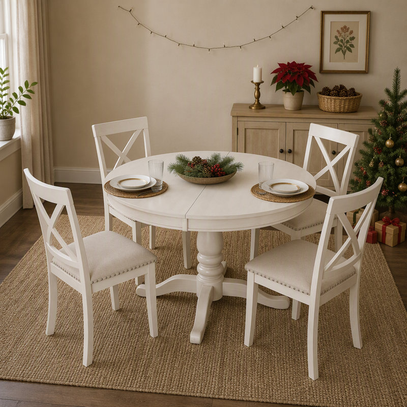 Stylish 5 Piece Dining Table Set With Round Table And 4 Comfortable Kitchen Room Chairs, Perfect For Family Gatherings And Dining Delights.