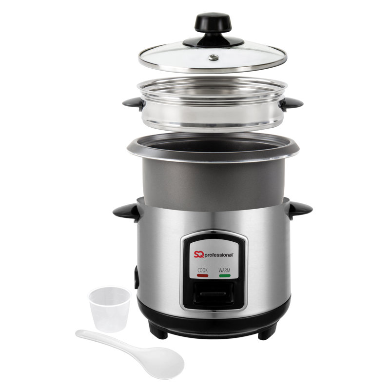 SQ Professional Lustro Stainless Steel Rice Cooker with Steamer, 1.8L