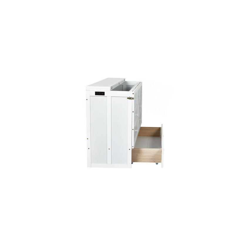Armoire pour grand lit escamotable Murphy avec tiroir de rangement et station de charge, port USB, cadre de lit escamotable en pin massif pour bureau à domicile, studio ou chambre d'amis