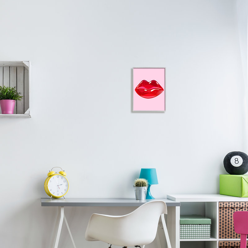 "Rose et rouge bonbon lèvres encadrées sur bois" par Lil 'Rue, impression, H 14 po x l 11 po x P 1,5 po